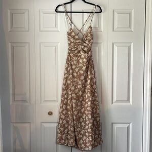 Brown Floral Print Strappy Maxi Dress